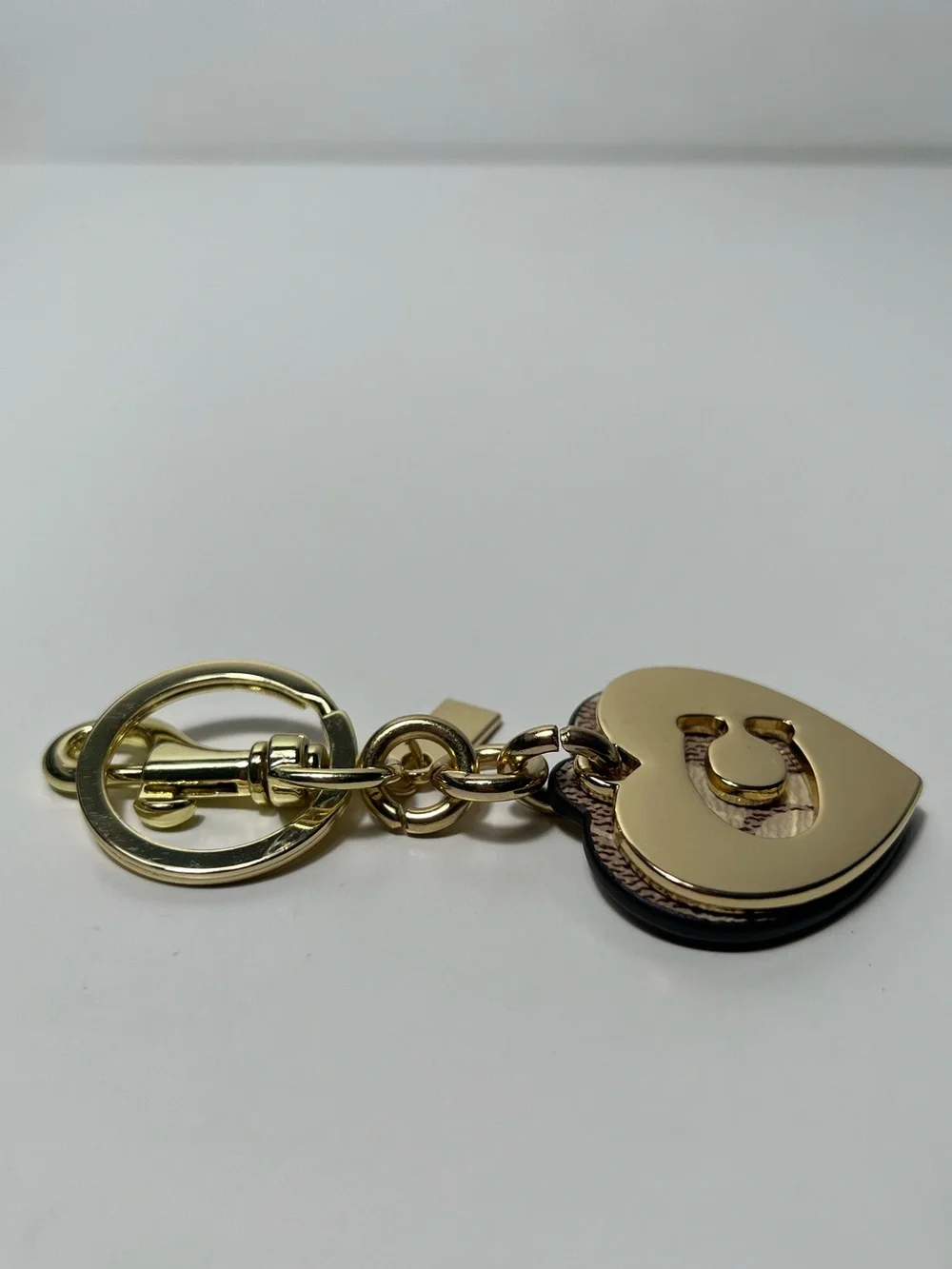 Coach Signature CC Monogram Logo Double Heart Bag Charm Keychain